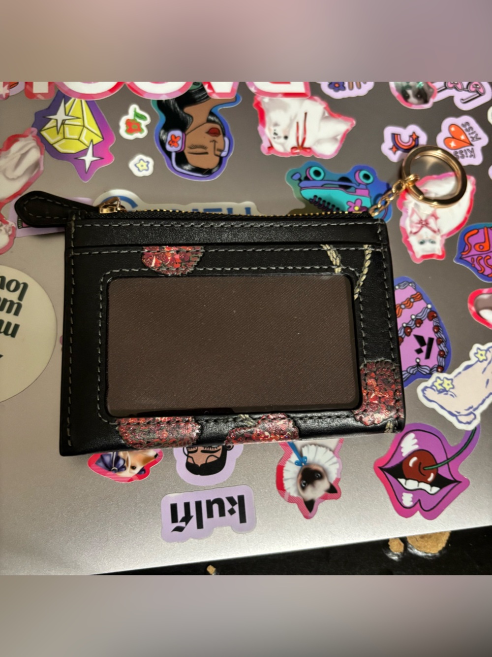 Coach Limited Edition Black Leather Cherry Card Case Wallet with Gold Key Ring - Picture 5 of 11